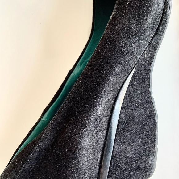 Black suede comfort wedges. Width C. - Picture 9 of 11